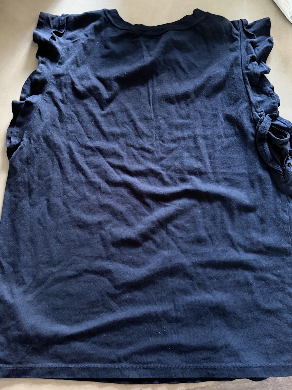 Michael Michael Kors Navy Flutter Sleeve Top Gold Logo Tee Size Medium - Picture 4 of 7